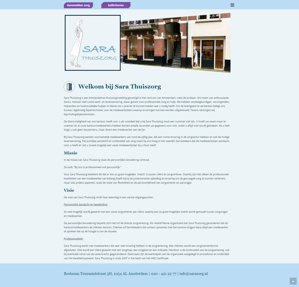 WebSpaceZ Webdesign Sara Thuis Zorg