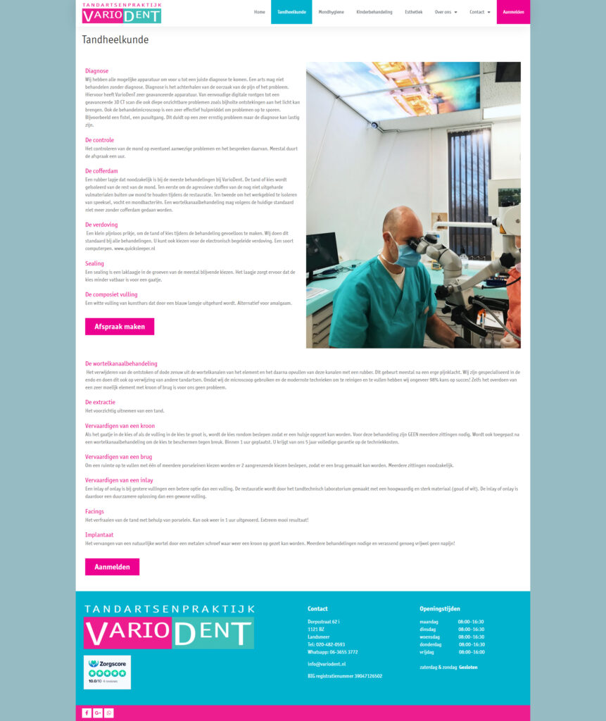 WebSpaceZ Webdesign Variodent Tandartspraktijk